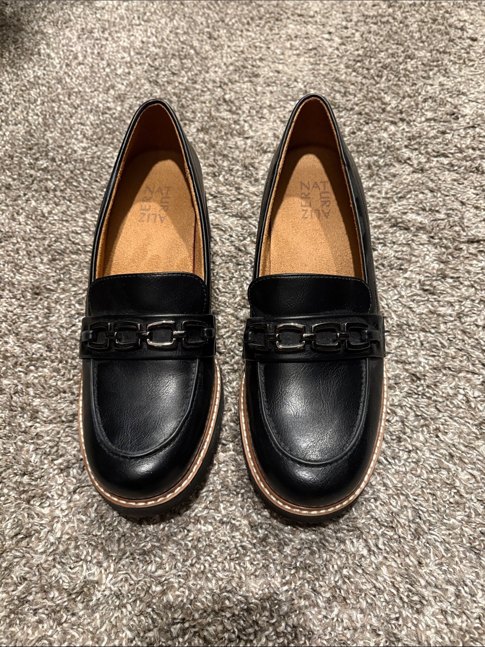 Naturalizer Black Leather Chain-Trim Loafers